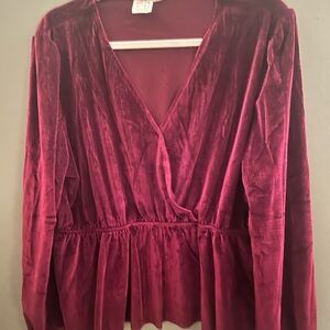 Luxurious Velvet Wrap Blouse in Deep Red